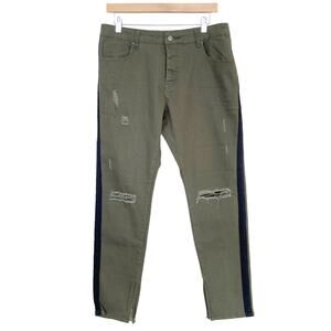 Amiri Green Black Distressed Button Fly Jeans Sz 36